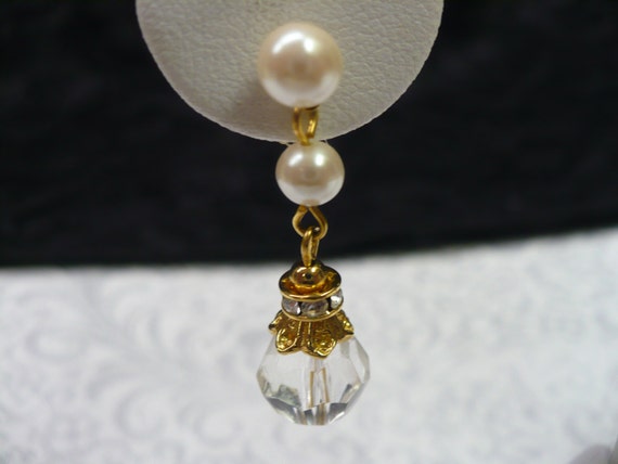 Vintage Faux PEARL-RHINESTONE and crystal earring… - image 3