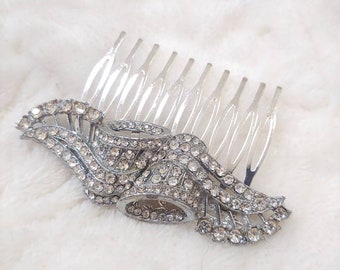 OOAK Vintage Authentic Art Deco Rhinestone Hair Comb - silver tone metal - Bridal -gift- WEDDING - Formal 1920s Art Deco - Bridesmaid gift