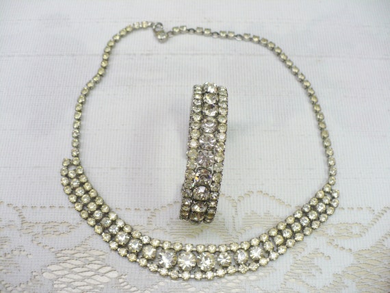 Lovely Vintage Rhinestone Bracelet and Necklace S… - image 1