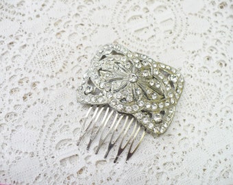 Authentic Vintage 1920s Art Deco RHINESTONE Hair Comb - silver tone comb-pot metal - Large GATSBY Statement - Flapper Bridal comb - ONE (1)