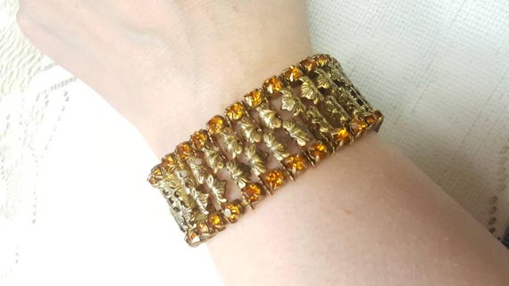 Authentic Vintage Topaz/Amber Color Rhinestone an… - image 4