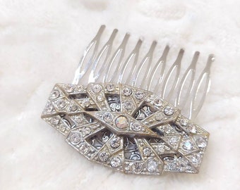 OOAK Vintage Authentic Art Deco Rhinestone Hair Comb - silver tone metal - Bridal -gift- WEDDING - Formal 1920s Art Deco - Bridesmaid gift