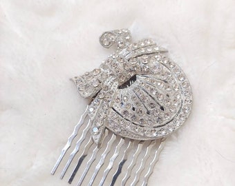 OOAK Vintage Authentic Art Deco Rhinestone Hair Comb - silver tone metal - Bridal -gift- WEDDING - Formal 1920s Art Deco - Bridesmaid gift