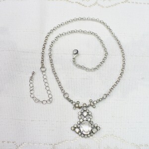 Authentic Vintage 1930s Art Deco Rhinestone Necklace - Pendant on silver tone metal chain  - Open back stones - adjustable - gatsby wedding