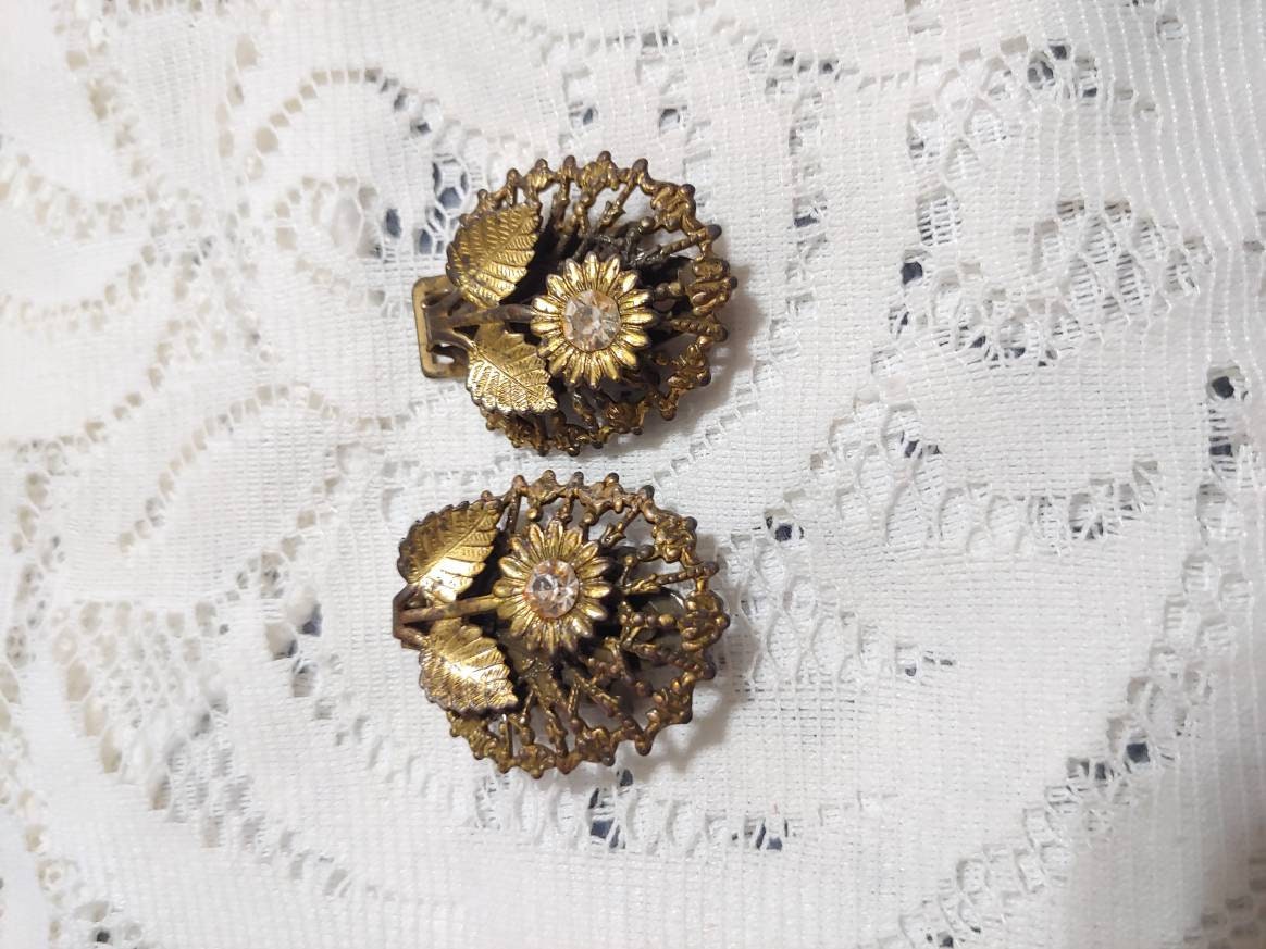 Western Germany Black & Silver Floral Brooch, Black Glass