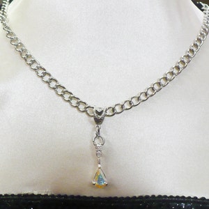 OOAK Vintage Aurora Borealis RHINESTONE Teardrop Pendant - vintage wedding - adjustable necklace - silver tone metal - single drop - BRIDAL