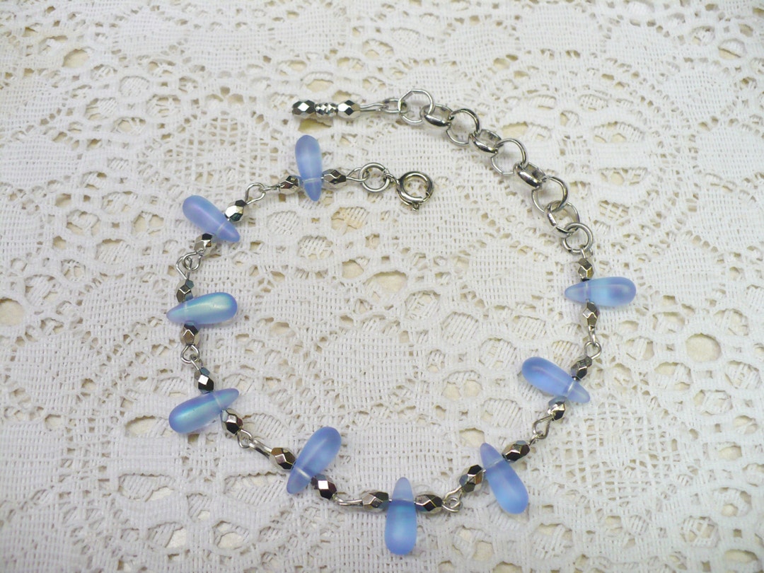 Delicate Handmade BLUE Frosted Iridescent Teardrop Beaded - Etsy