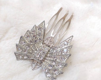 OOAK Vintage Authentic Art Deco Rhinestone Hair Comb - silver tone metal - Bridal -gift- WEDDING - Formal 1920s Art Deco - Bridesmaid gift