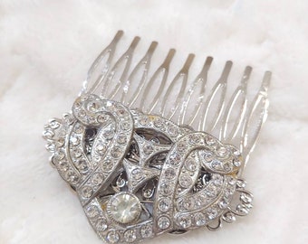 OOAK Vintage Authentic Art Deco Rhinestone Hair Comb - silver tone metal - Bridal -gift- WEDDING - Formal 1920s Art Deco - Bridesmaid gift