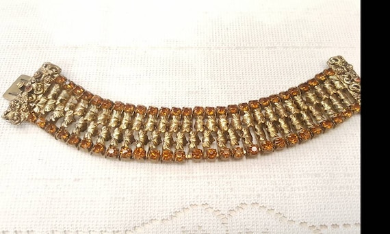 Authentic Vintage Topaz/Amber Color Rhinestone an… - image 1