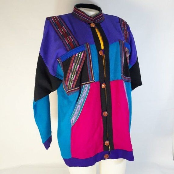 80s/90s Ecuadorian Color Block Jacket Otavalo - image 1