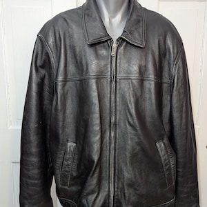 Guess Genuine Leather Men’s Jacket XXL Multi Pockets Front Zip