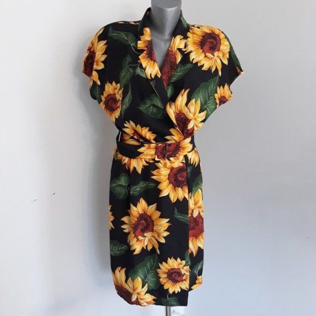 Mondi Sunflower Wrap Dress Vintage 1990s, Medium, Made in Germany Etsy