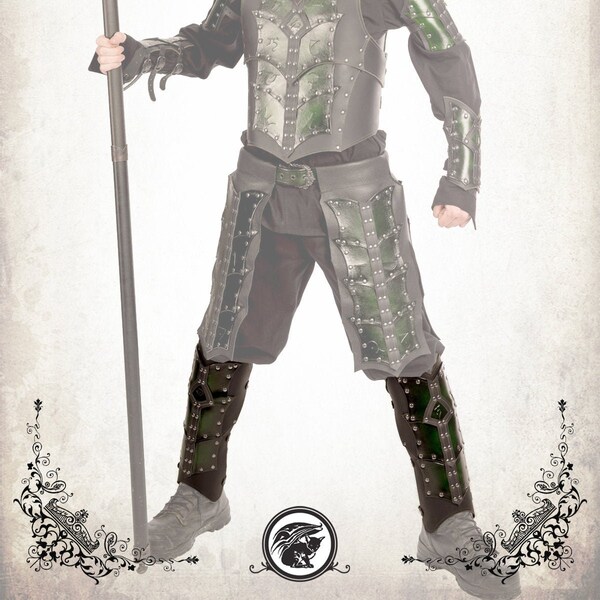 Runic warrior greaves for LARP, action roleplaying and cosplay