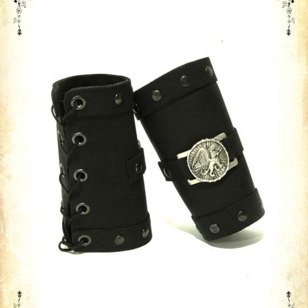 Paire de Bracer griffon pour avant bras cuir noir pour GN, grandeur nature et cosplay