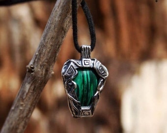 Sterling silver earth element pendant - Handmade medieval earth maya necklace with natural stone