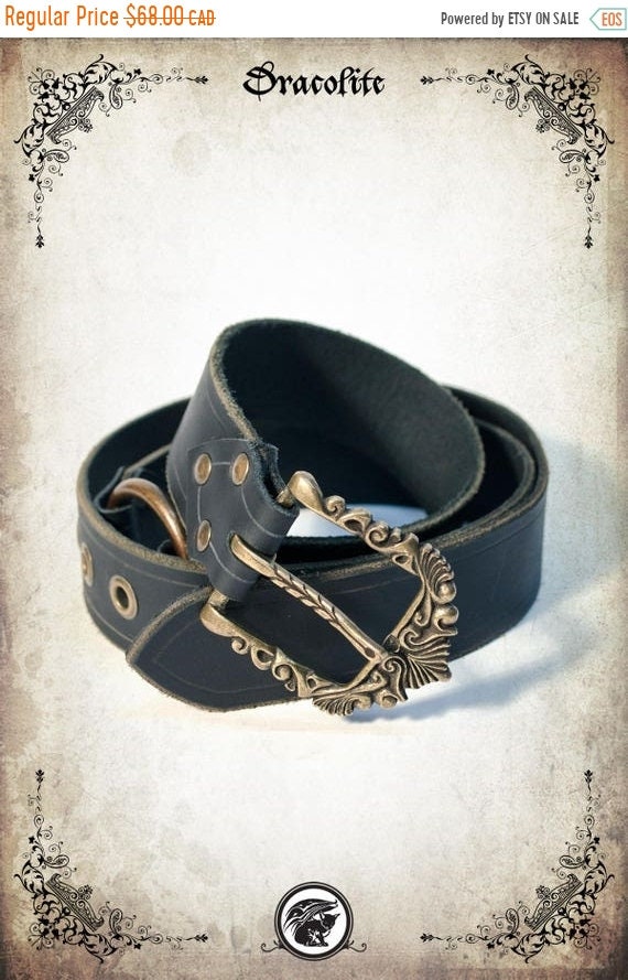 Ceinture Cuir Médiévale Style Chevalier Gothique - Boucle Laiton Ancien En Forme De Fleur