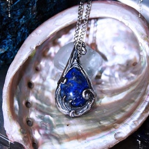 Sterling silver water element pendant - Handmade medieval water lapis lazuli necklace in silver