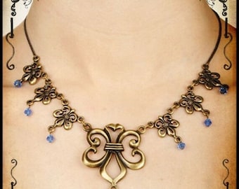 Patriot Fleur de Lys Necklace jewelry - Handmade medieval necklace with swarovski