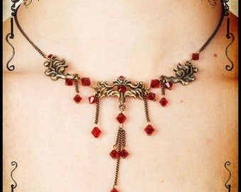 Victorian Mina necklace jewelry - Handmade medieval necklace and earrings with swarovski