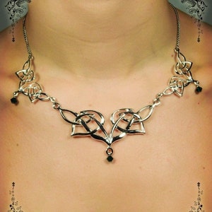 Elven necklace celtic knot silver sterling - Handmade medieval necklace and earrings with swarovski