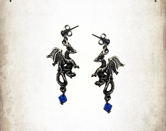 Medieval Dragonflight earrings fantasy jewelry - Handmade dragon earrings with swarovski