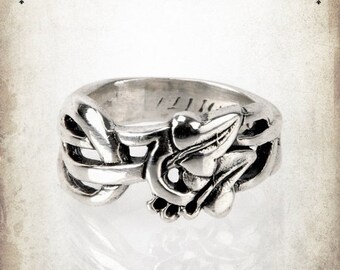 Silver leaves medieval ring - Sterling silver 925