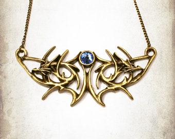 Medieval Wyvern Pendant jewelry - Handmade medieval Two Headed Dragon necklace with swarovski