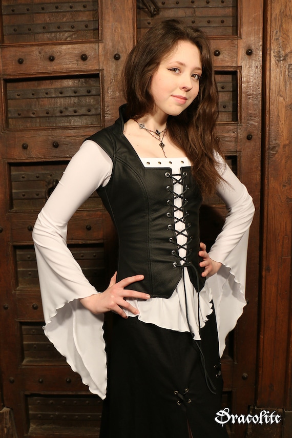 Leather Baronnesse Bustier Pirate Clothing Blouse Medieval Shirt
