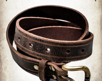 Medieval leather loop belt for LARP, 1" wide, action roleplaying and cosplay