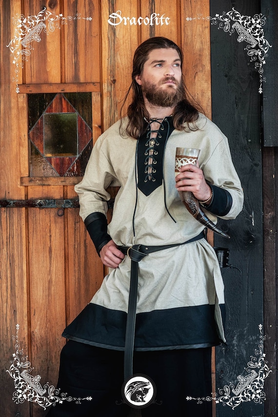 Daven Tunic Abbigliamento vichingo Top norreno per uomo, costume LARP e  cosplay guerriero scandinavo -  Italia