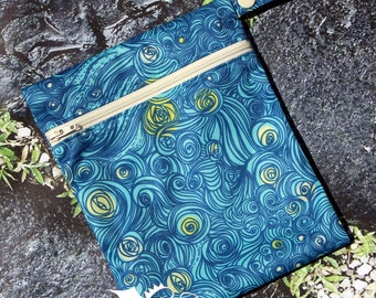 Sac humide personnel moyen - Starry Swirls PUL avec fermeture à glissière ivoire