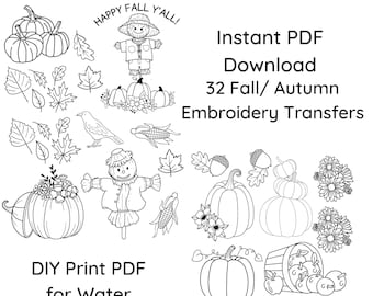 32 Fall Autumn Harvest BUNDLE Embroidery Transfers ~Pattern Only~ Instant PDF Download for DIY Printing on Stick & Stitch Stabilizer Sheets