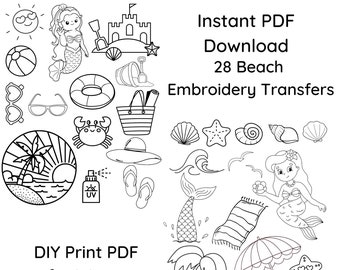 28 Beach Lovers BUNDLE Embroidery Transfers ~Pattern Only~ Instant PDF Download for DIY Printing on Stick & Stitch Stabilizer Sheets