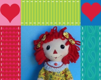 Easy Cloth Rag Doll PDF Pattern Back to School Raggedy Ann  22" Rag Doll Pattern- Easy Beginner PDF Sewing Patterns by Peekaboo Porch