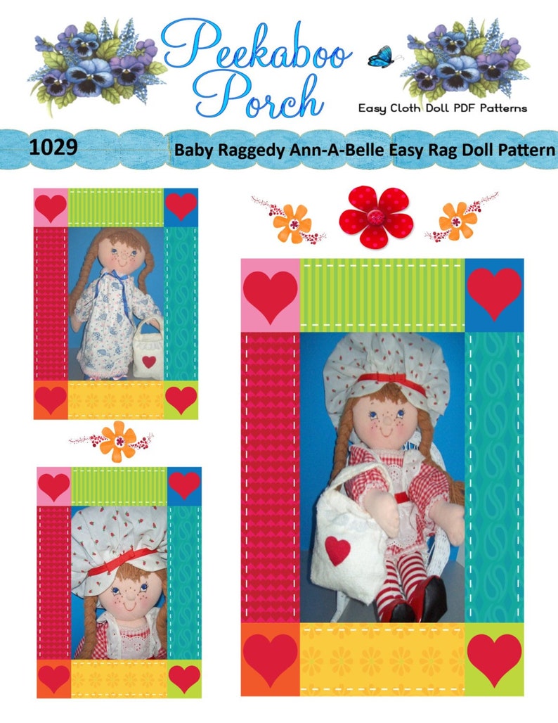 Easy Cloth Rag Doll PDF Pattern Kitty from the Country 18 Rag Doll Pattern Easy Beginner PDF Sewing Patterns by Peekaboo Porch image 1