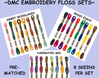 DMC Hand Embroidery Floss Thread Assortment Set - Pack of 8 Pre Matched Six Strand Cotton Skeins-Multiple Color Set Choices ~~