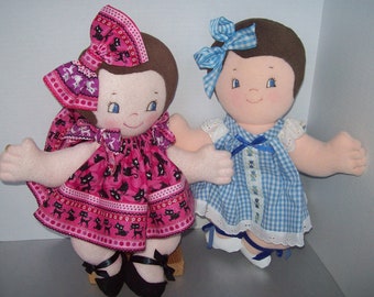 Easy Cloth Doll PDF Pattern Tea for 2 - Twins 4 You Cutie Pie PDF 15" Pancake Doll Pattern- Easy Beginner Sewing Patterns by Peekaboo Porch