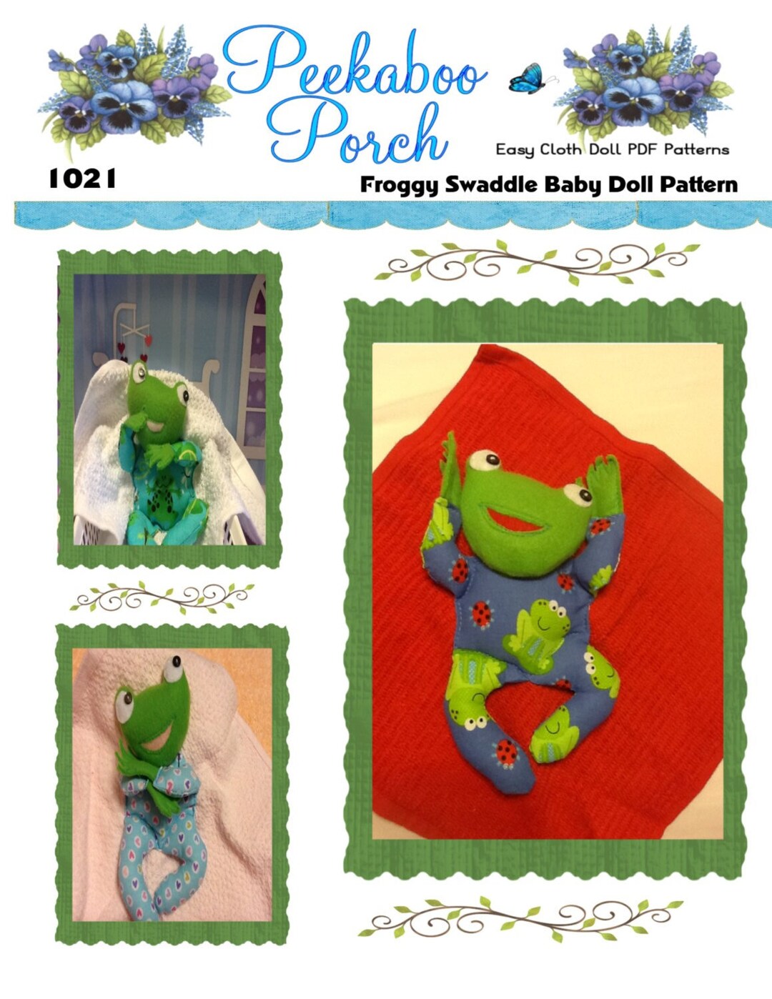 Easy Cloth PDF Doll Pattern Froggy in a Blanket Swaddle Baby Animal ...