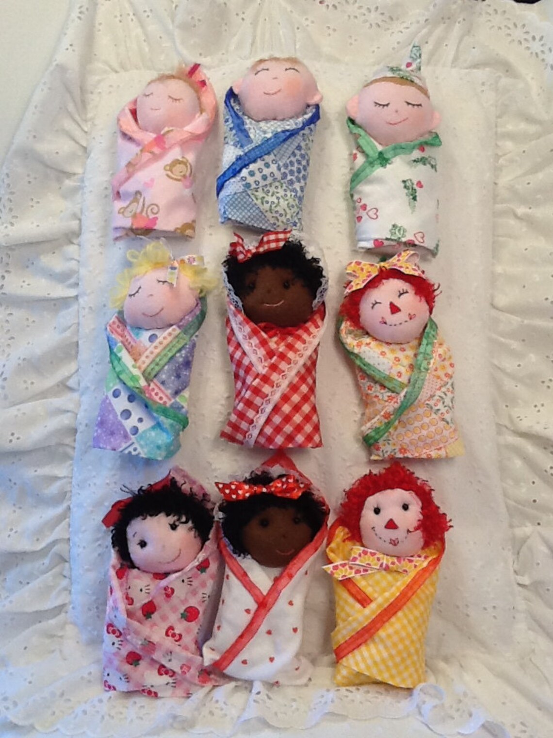 Swaddle Baby PDF Cloth Doll Pattern With 9 Faces & 9 Hair Variations
