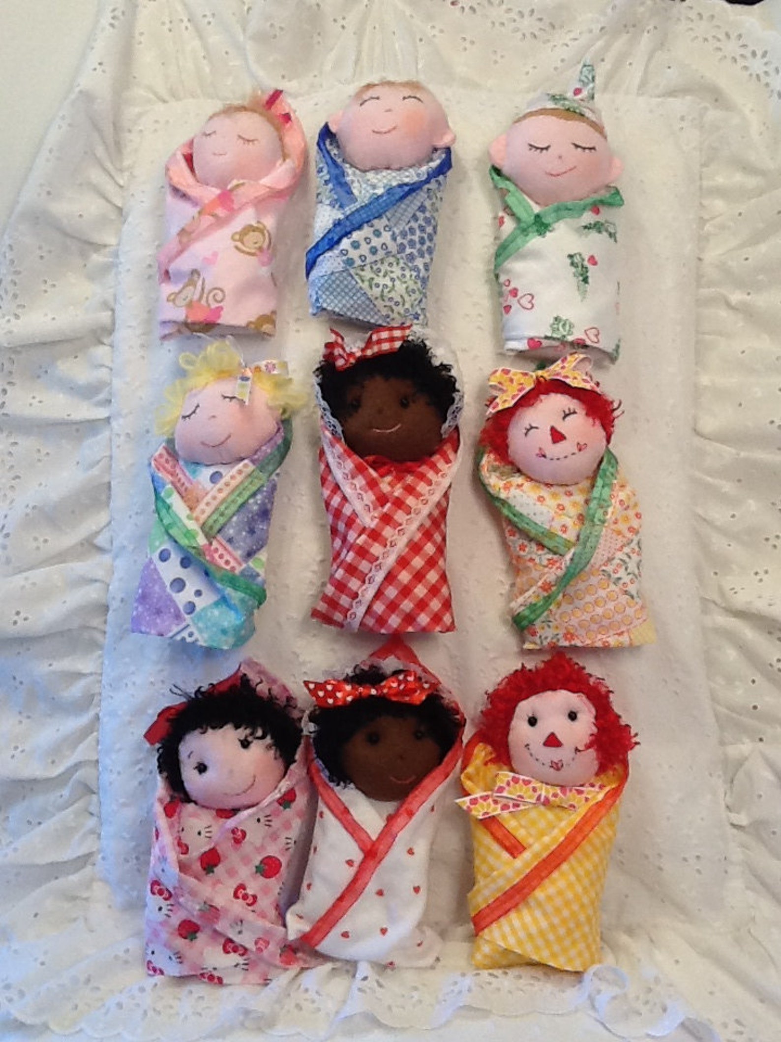 Swaddle Baby PDF Cloth Doll Pattern With 9 Faces & 9 Hair Variations