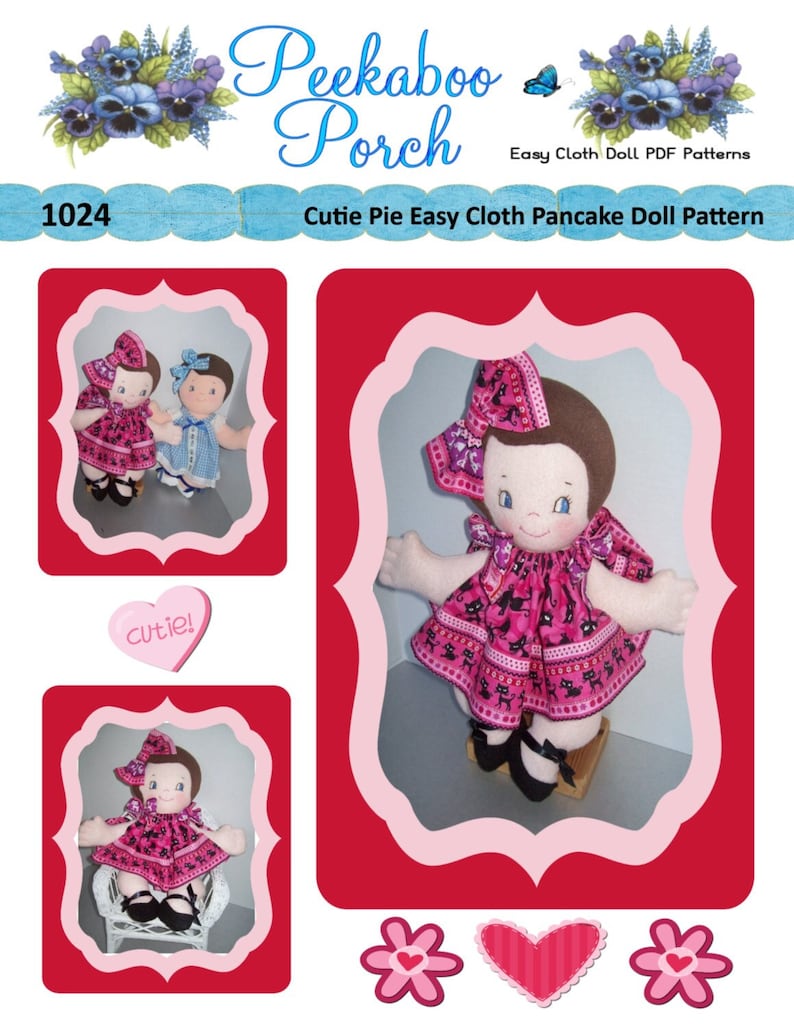 Easy Cloth Rag Doll PDF Pattern Cutie Pie 15 Pancake Doll Pattern Easy Beginner PDF Sewing Patterns by Peekaboo Porch image 1