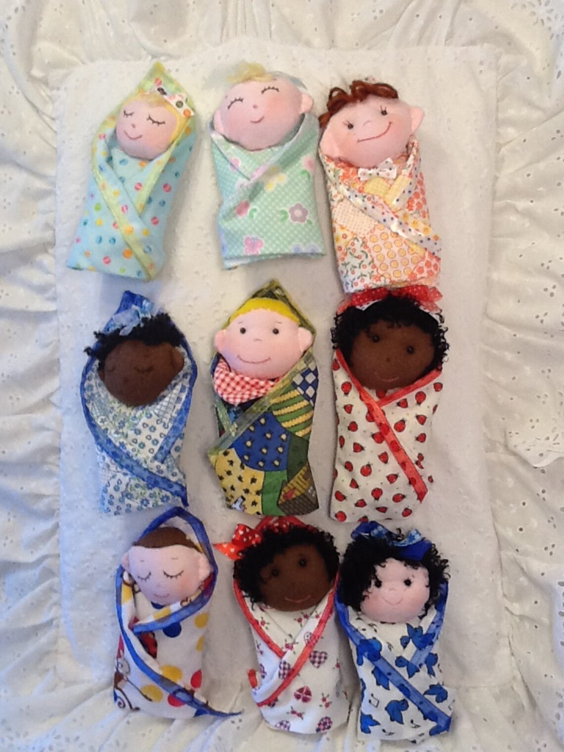 Swaddle Baby PDF Cloth Doll Pattern With 9 Faces & 9 Hair Variations
