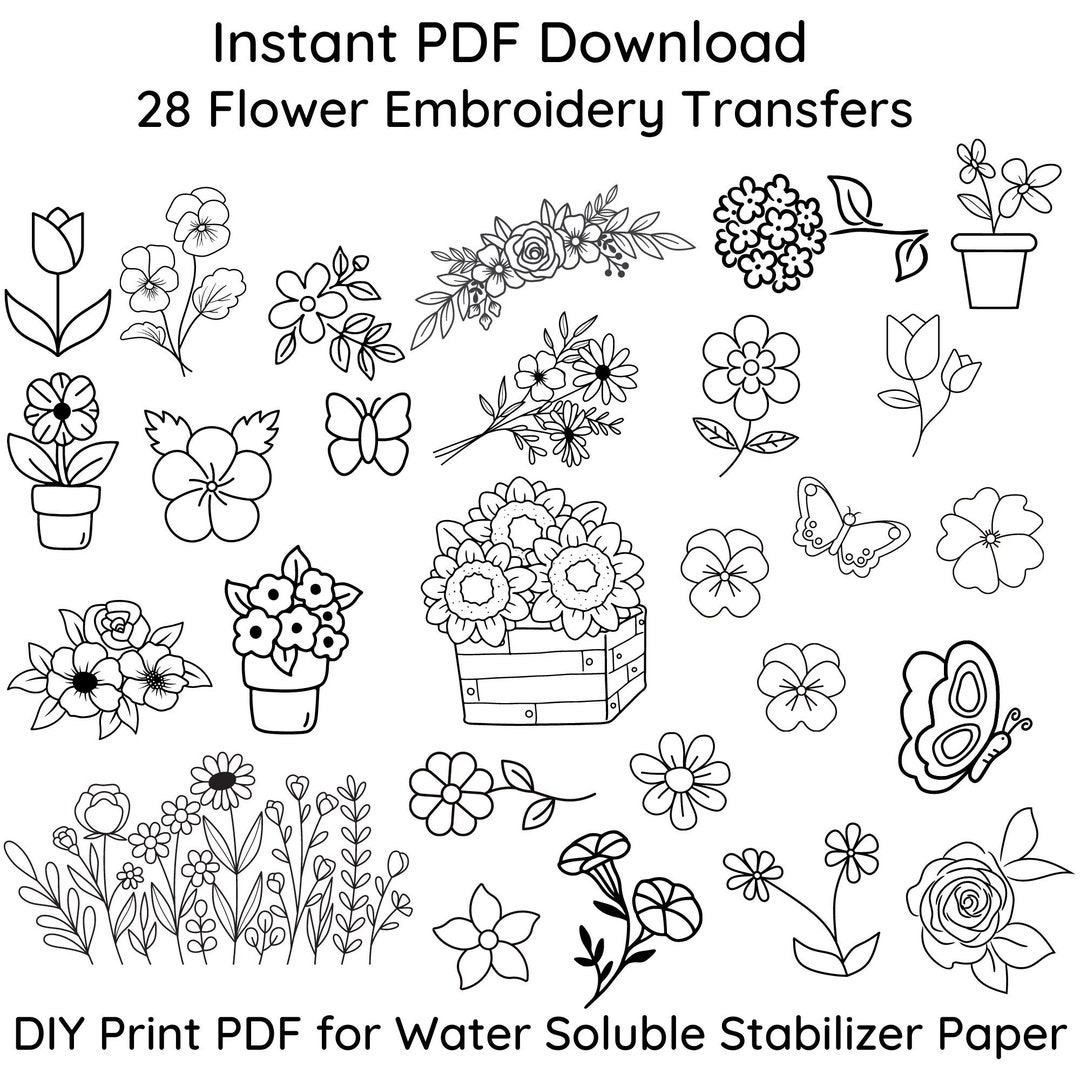 28 Flowers BUNDLE Embroidery Transfers ~pattern Only~ Instant PDF ...