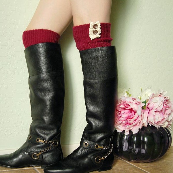 Christmas gift for her!Red wine Leg Warmers. very Soft leg Warmers with cute lace, lace boots socks,long boots cuffs. Christmas gift