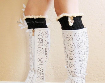 Beautiful lacy Black leg warmers,Cute  lacy leg warmers,Christmas gift for her. boots long cuffs with cute Double lace,women Leg warmers,