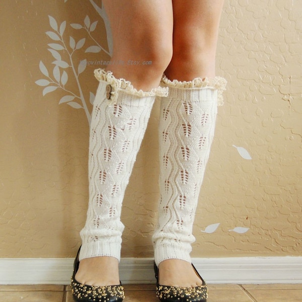 Beautiful gift for her .Lacy Leg Warmers.Cute White leg warmers,boot socks,boot long cuffs with cute white lace ,boot long cuffs