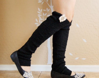Sale!Black Leg Warmers.Cute Christmas gift for her. Cashmere Wool Le warmers with cute lace ,boots long cuffs, gift for her