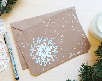 Original Handmade Linocut Snowflake Flat Christmas Card - Advent Calendar Day 23 - The Mary-Inspired Snowflake Card