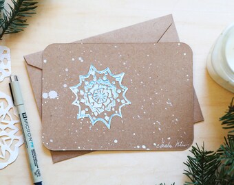 Original Handmade Linocut Snowflake Flat Christmas Card - Advent Calendar Day 18 - The Second Wise Man-Inspired Snowflake Card